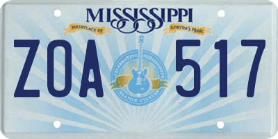 MS license plate ZOA517