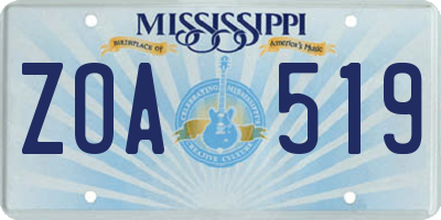 MS license plate ZOA519