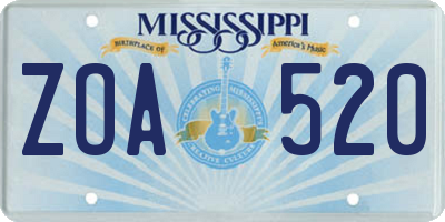 MS license plate ZOA520