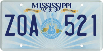 MS license plate ZOA521