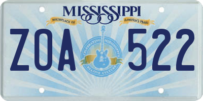 MS license plate ZOA522