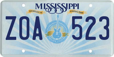 MS license plate ZOA523