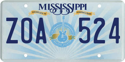 MS license plate ZOA524