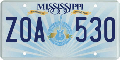 MS license plate ZOA530