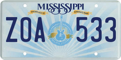 MS license plate ZOA533