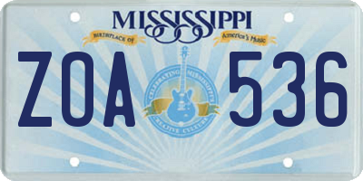 MS license plate ZOA536