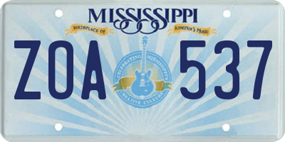 MS license plate ZOA537