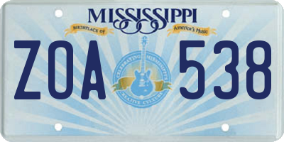 MS license plate ZOA538