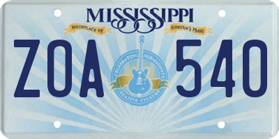 MS license plate ZOA540