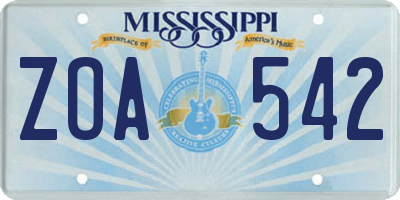 MS license plate ZOA542