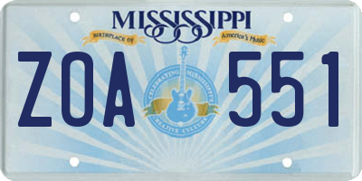 MS license plate ZOA551