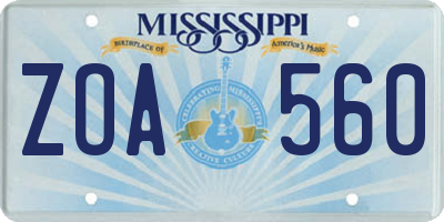 MS license plate ZOA560