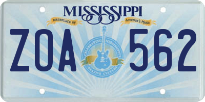 MS license plate ZOA562