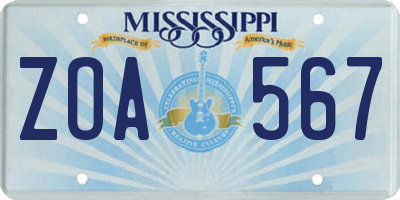 MS license plate ZOA567