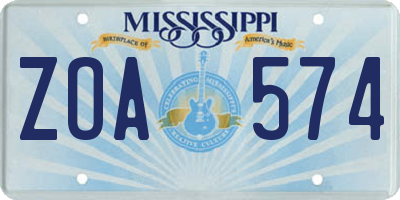 MS license plate ZOA574