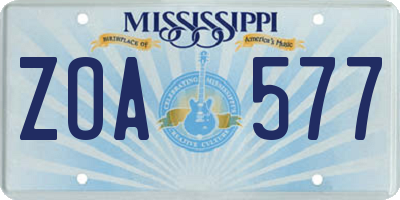 MS license plate ZOA577