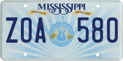 MS license plate ZOA580
