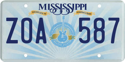 MS license plate ZOA587
