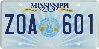 MS license plate ZOA601