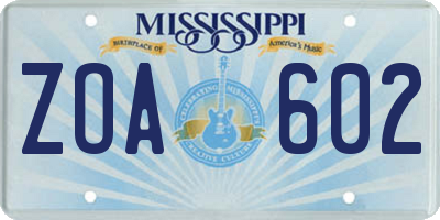MS license plate ZOA602