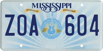 MS license plate ZOA604