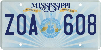 MS license plate ZOA608