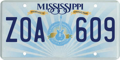 MS license plate ZOA609