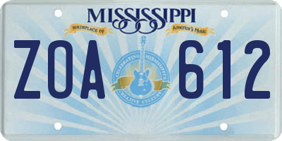 MS license plate ZOA612