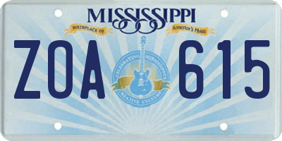 MS license plate ZOA615