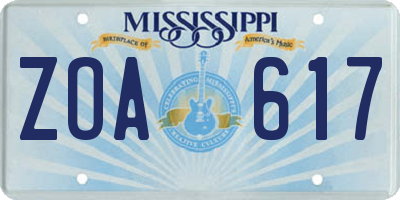 MS license plate ZOA617