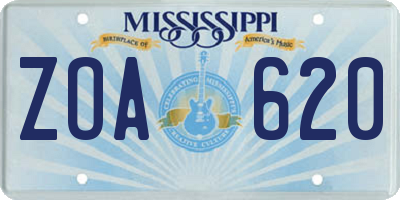 MS license plate ZOA620