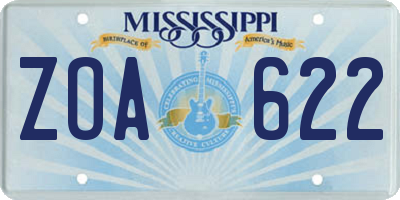 MS license plate ZOA622