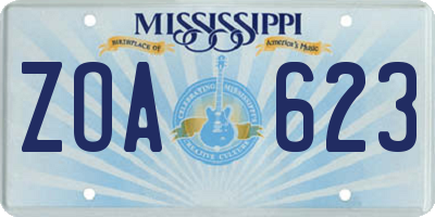 MS license plate ZOA623