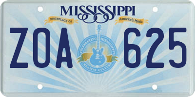 MS license plate ZOA625
