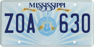 MS license plate ZOA630