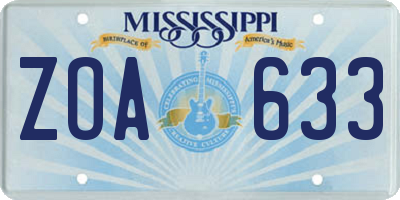 MS license plate ZOA633