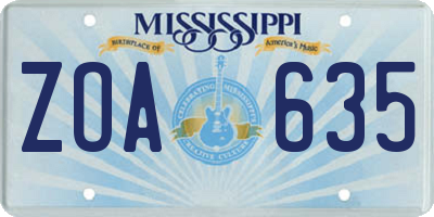 MS license plate ZOA635
