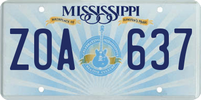 MS license plate ZOA637