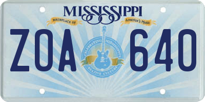 MS license plate ZOA640