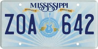 MS license plate ZOA642