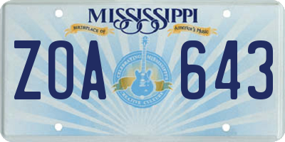 MS license plate ZOA643