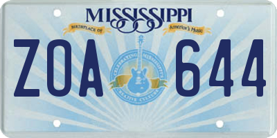 MS license plate ZOA644