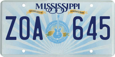 MS license plate ZOA645