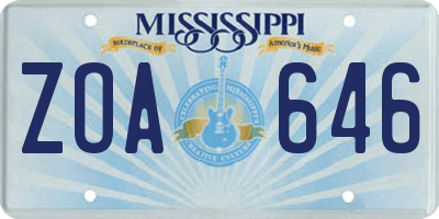 MS license plate ZOA646