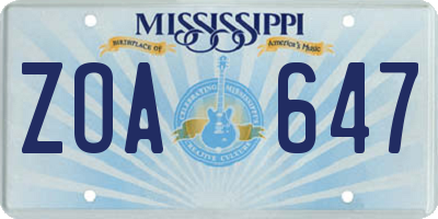 MS license plate ZOA647