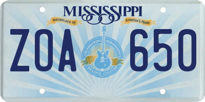 MS license plate ZOA650