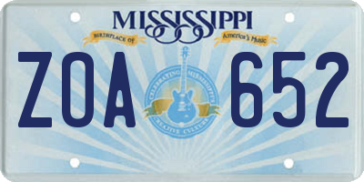 MS license plate ZOA652