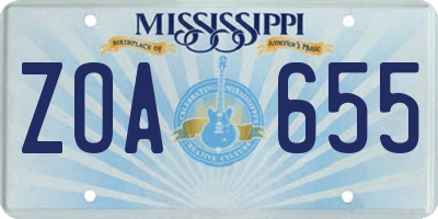 MS license plate ZOA655