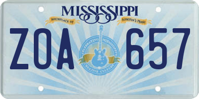 MS license plate ZOA657