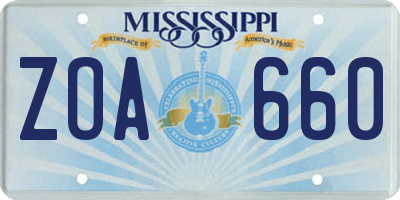 MS license plate ZOA660